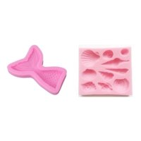 Genérico - Pack X2 Molde Silicona Fondant Molde Cola Sirena Caracol
