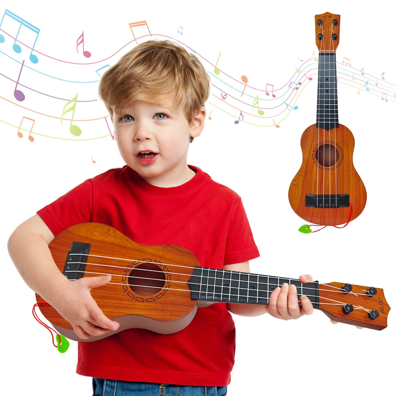 Guitarra De Ukelele De Juguete Musical Woozettn Kids, 44 Cm, Con 4 Cuerdas