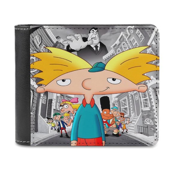 ¡Hey Arnold! Cartera de Cuero PU para Hombres, Tarjetero Bifold Delgado, Cartera Minimalista de Cuero Sintético Suave