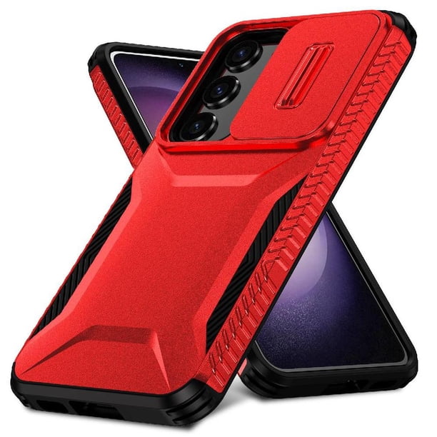 Funda Resistente para Samsung Galaxy S23 FE con Tapa Deslizante y Protección Militar Rojo