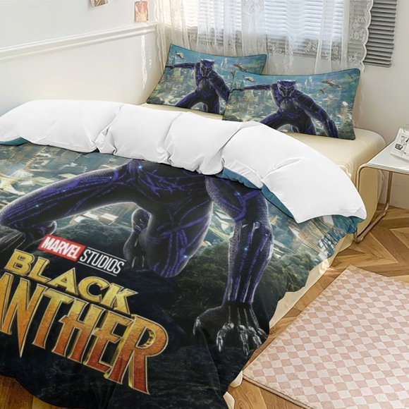 Black Panther Bedding Comforter Sets 3-Piece Bedding Set Soft Warm Bed Set for Bedroom All Season