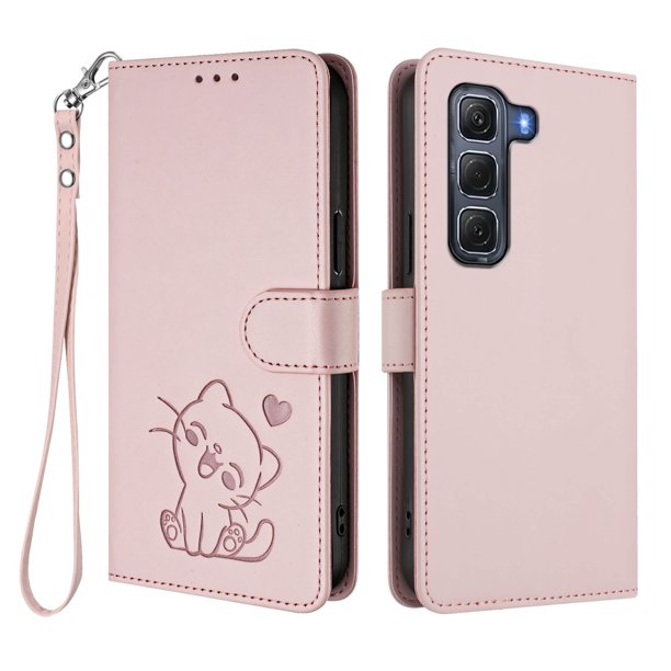 Infinix HOT 60 PRO 4G Funda Billetera con Estampado de Gato, Rosa
