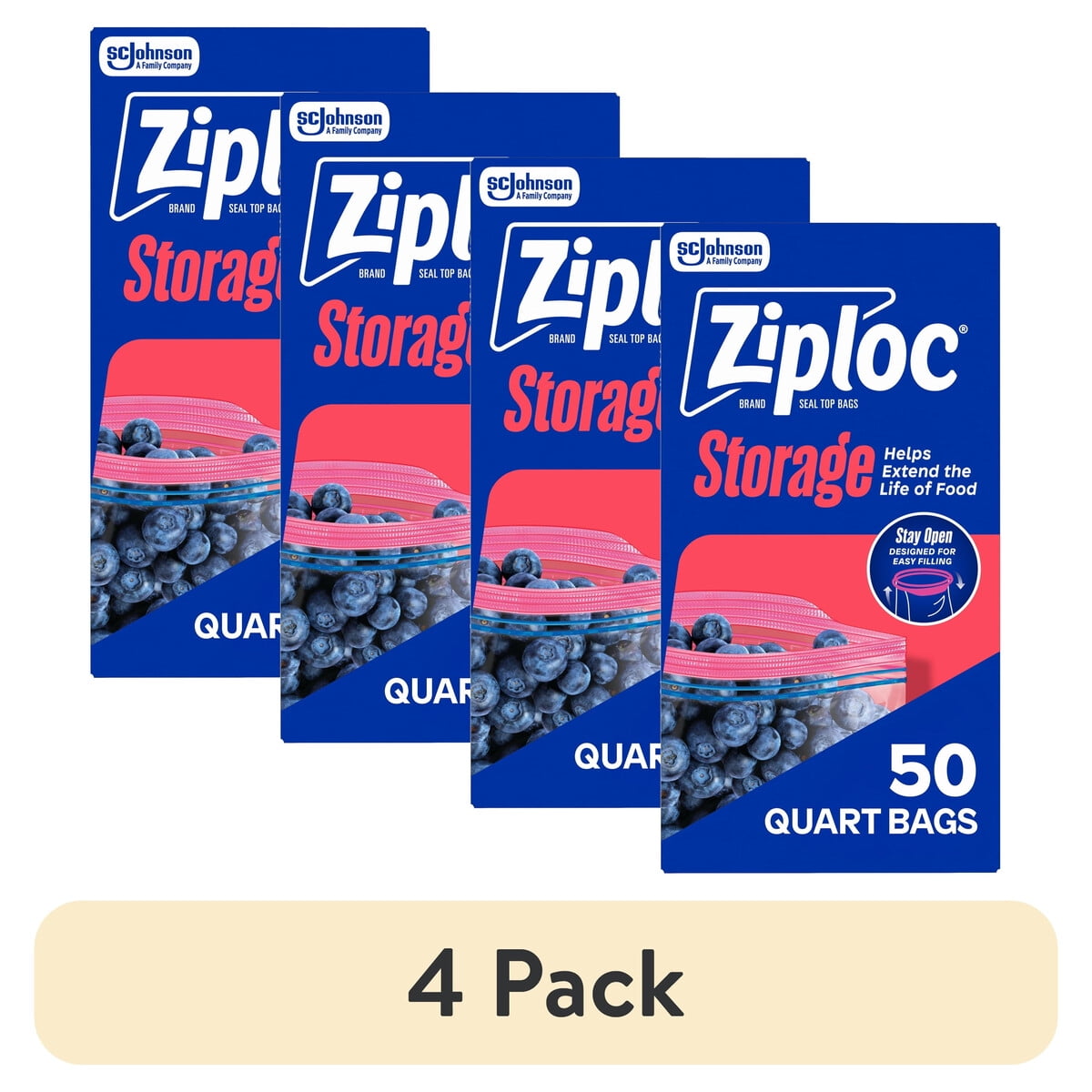 Bolsas Ziploc Quart 4 Pack 50 Unidades Grip N Seal Reutilizables