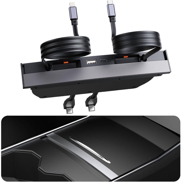 Concentrador USB VSUEJFBX para Tesla Model 3/Y – 4 puertos con cable retráctil