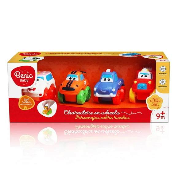 Set de 4 Vehículos con Caritas Animadas