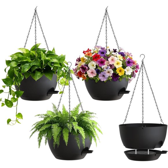 UOUZ 4 Pack 8-Inch Self-Watering Hanging Planters for Indoor Use