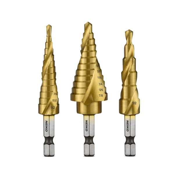 Juego de brocas escalonadas NEIKO 10181A, ranuradas en espiral, 3 piezas