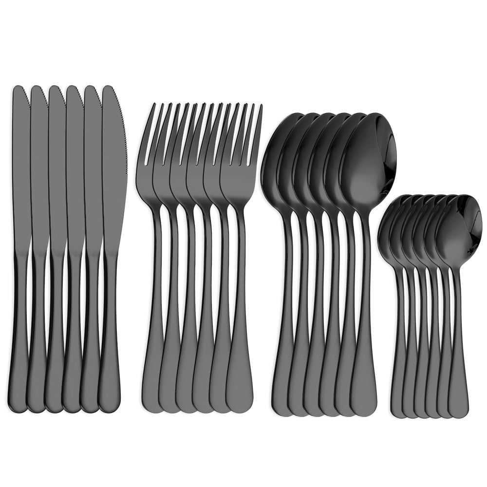 Xmhytop Juego De Cubiertos De Negro 24 Piezas, Acero Inoxidable, Estilo Moderno Para Cenas Y Eventos