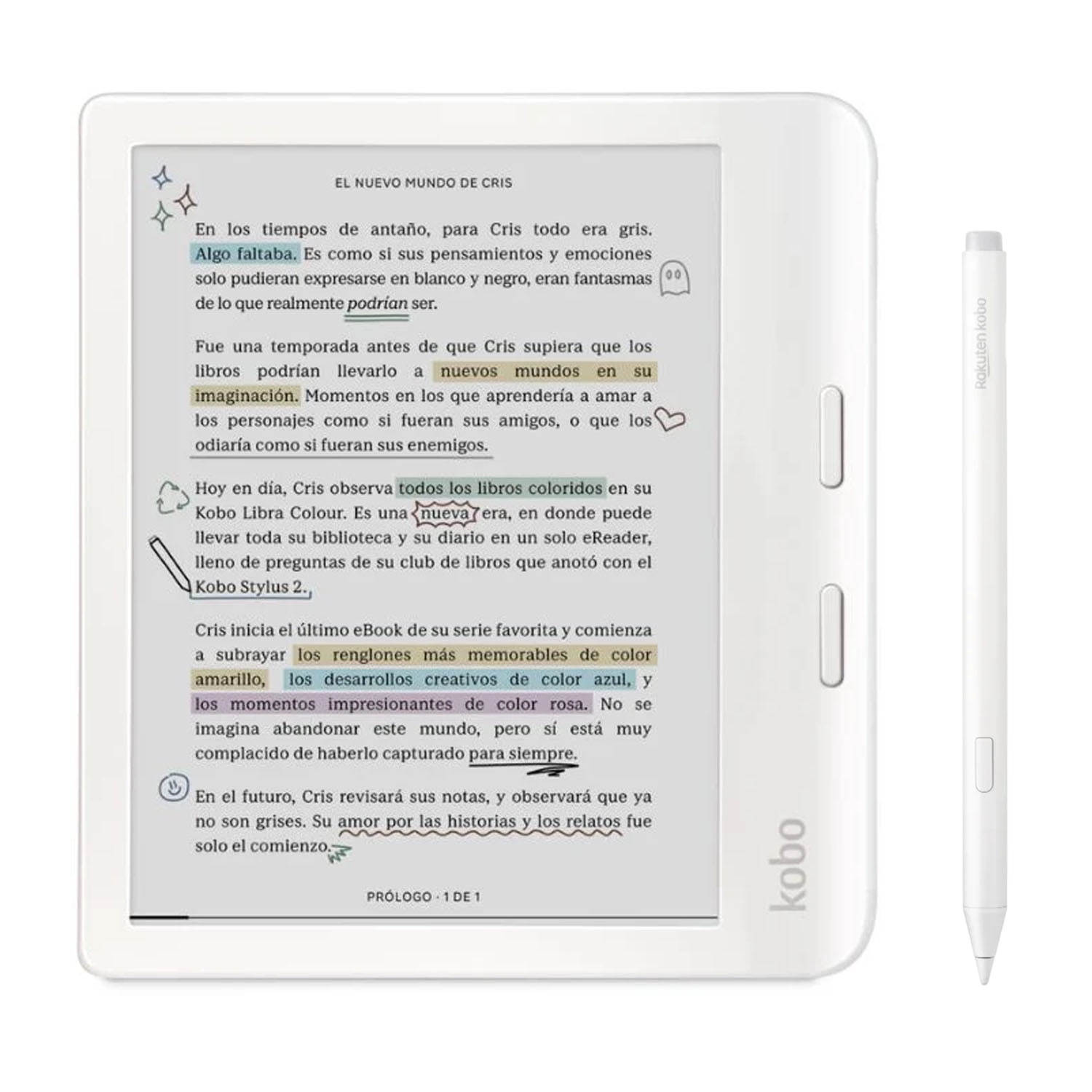 Rakuten Kobo - Lector E Reader Kobo Libra Colour Blanco Con Lápiz Stylus 2 Blanco