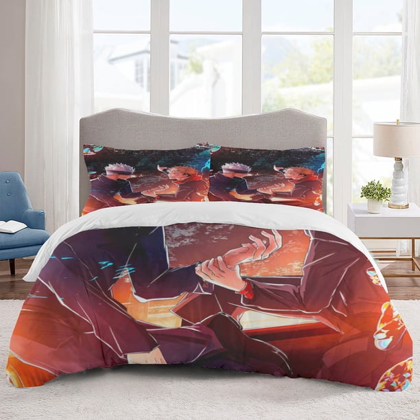 Jujutsu Kaisen Bedding Sets Cartoon Duvet Cover Lightweight 3 Piece Bet Sets for Kids Boys Girls