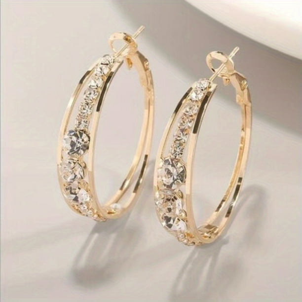 1pair Men's Earrings Exquisite Explosive Style Wind Rhinestone Men's And Women's Earrings Large Circle Earrings Ear Jewelry