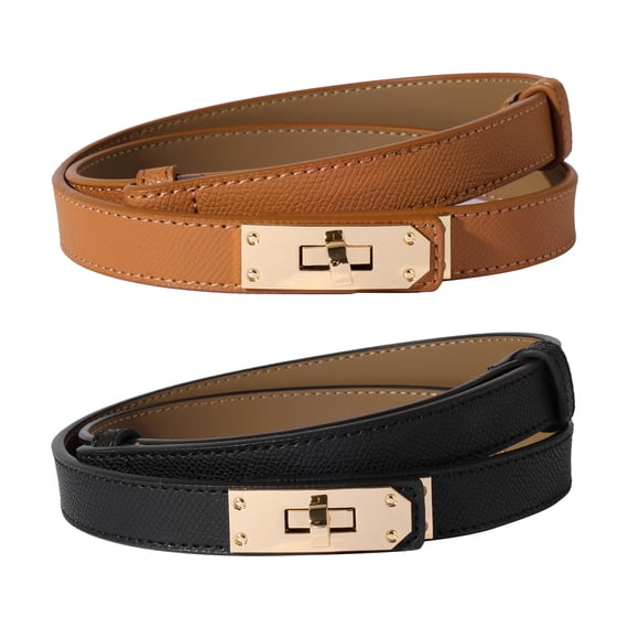Cinturón Ovekaut de piel delgada para mujer, color negro+caramelo