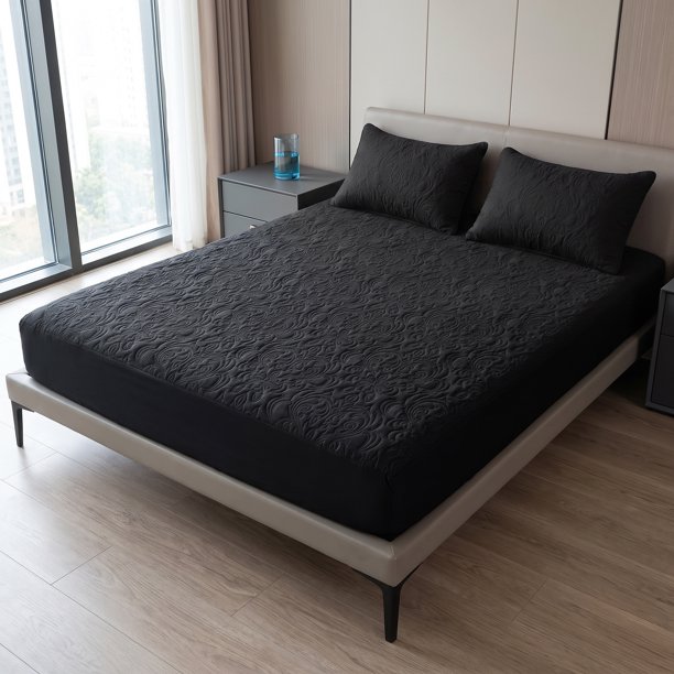 REGALWOVEN Sábana Ajustable, Sábanas de Cama de Poliéster Sólido, Resistente a las Arrugas y Ultra Suave para un Sueño Cómodo Negro 1 PC 78.0x79.9 pulgadas