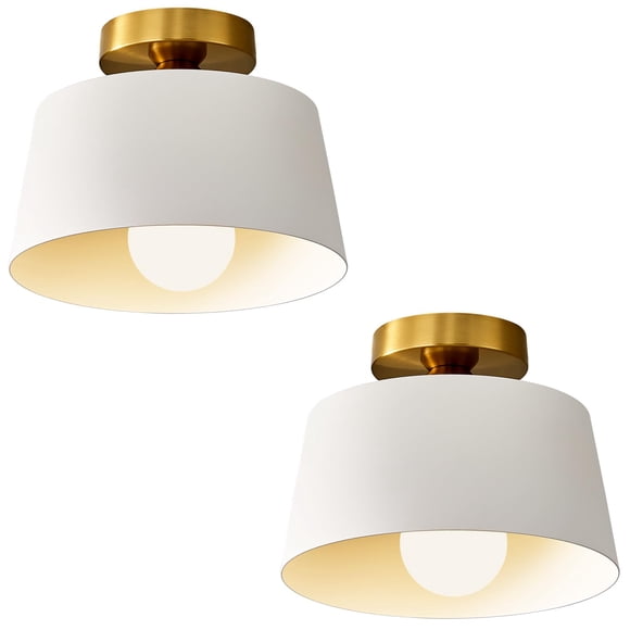 Lámpara de techo semienrasada Bwxcie de 25 cm, blanco y dorado, paquete de 2
