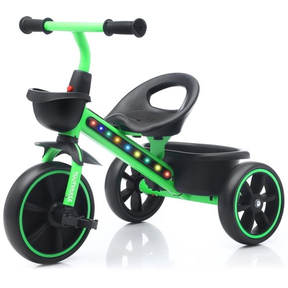 Triciclo infantil Youthkkee para niños de 1 a 3 años con luces LED y canasta