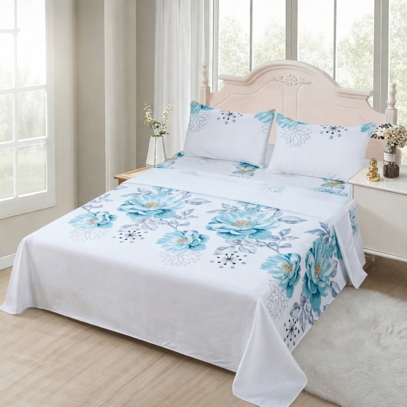 Genérico - Juego De Sabanas 100% Algodón De 2 Plazas + 1 Funda Para Almohada 50x70cm