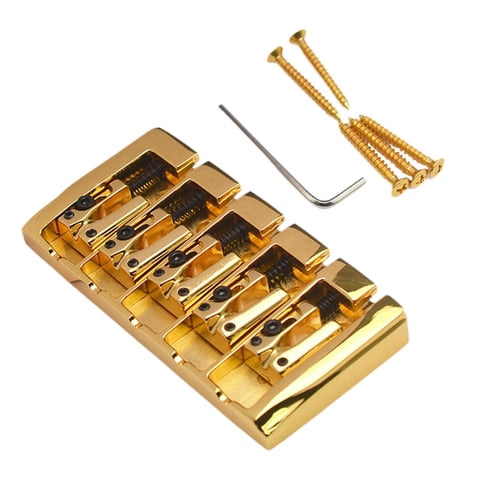 Magideal - Puente De Bajo De 5 Cuerdas, Puente Fijo De 5 Cuerdas Con Silletas De Repuesto Para Bajo Eléctrico, Piezas De Accesorios Oro