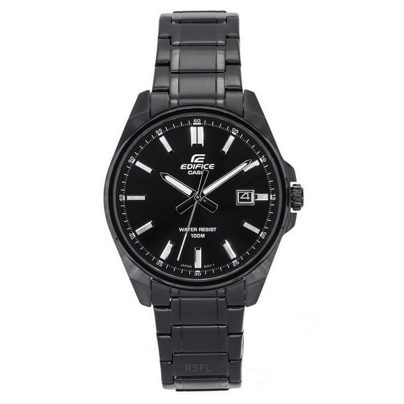 Reloj Edifice Análogo Tono Negro Acero Inoxidable Esfera Negra Cuarzo Efv-150dc-1a 100m Para Hombre