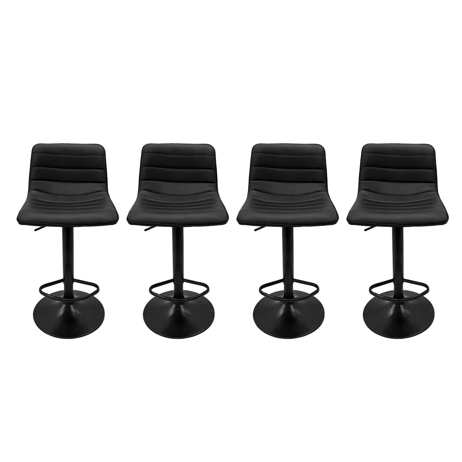 Global Latin Group - Pack 4 Silla Piso Bar Ajustable Negra Ergonómica Giratoria Cocina Isla 150kg