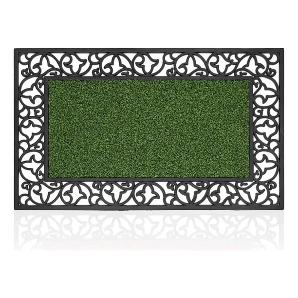 Alfombra De Entrada Hogar Limpiapiés Diseño Romantic 74x44cm verde