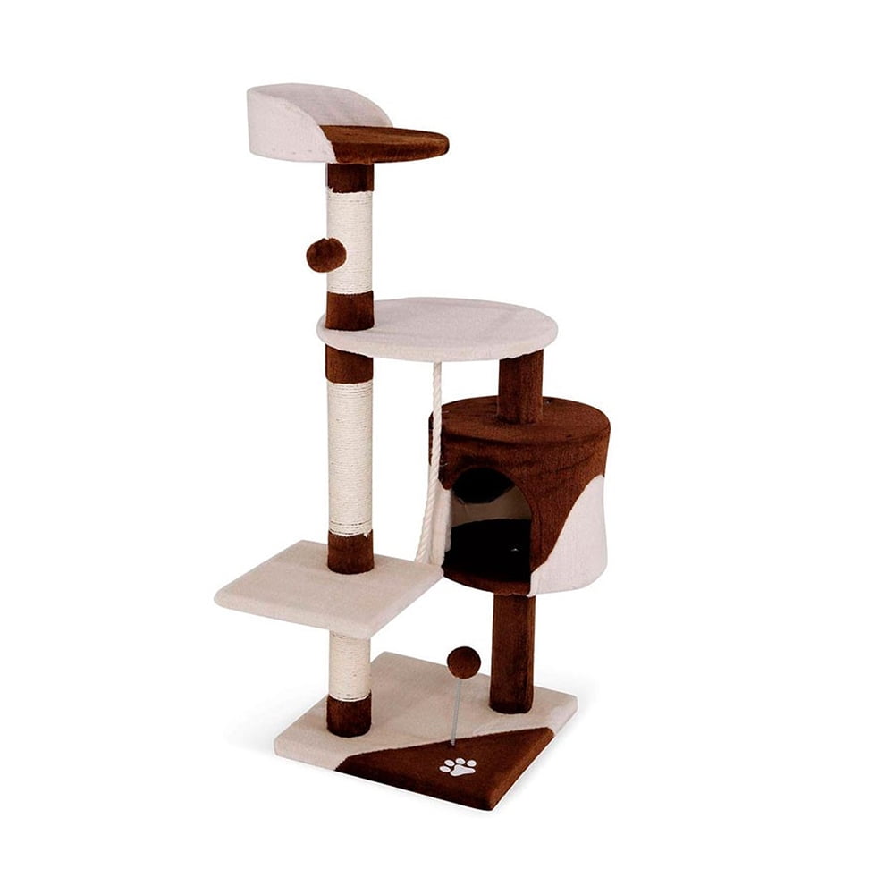 Mundo Online - Rascador Para Gato Tipo Torre Grande 3 Niveles 112 Cms. + Cuerda Beige