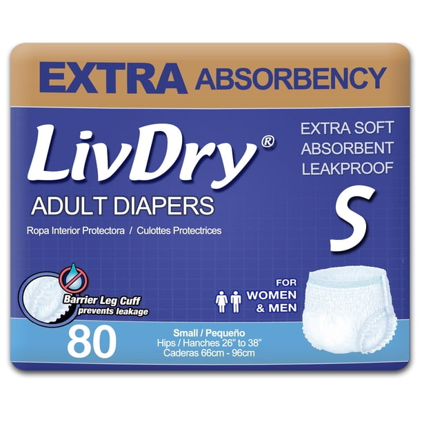 Ropa interior para incontinencia para adultos LivDry Extra Absorbency, paquete de 80