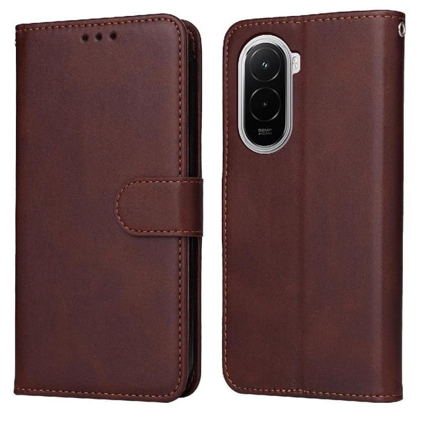 Funda Billetera para Xiaomi Poco M7 4G con Porta Tarjetas y Soporte Ajustable Marrón