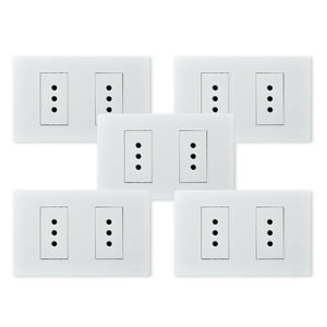 Want - Pack 5 Tomacorriente Doble Metálico 10A - Blanco