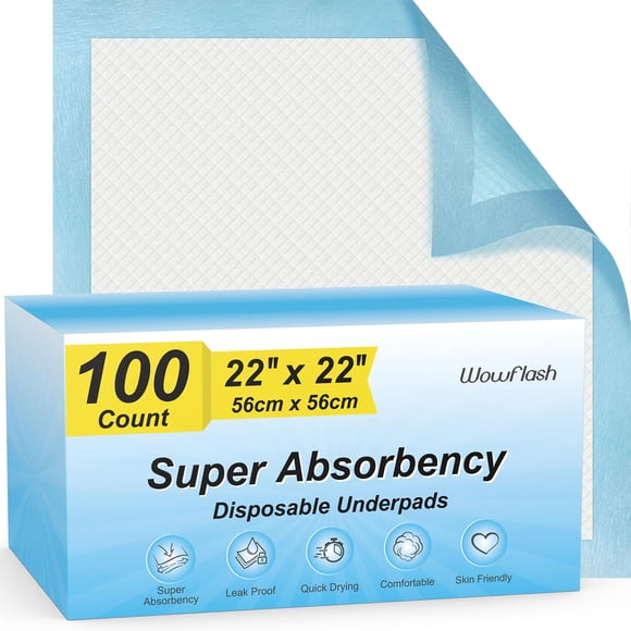 Almohadillas desechables Wowflash, 100 unidades, 55 x 55 cm, superabsorbentes