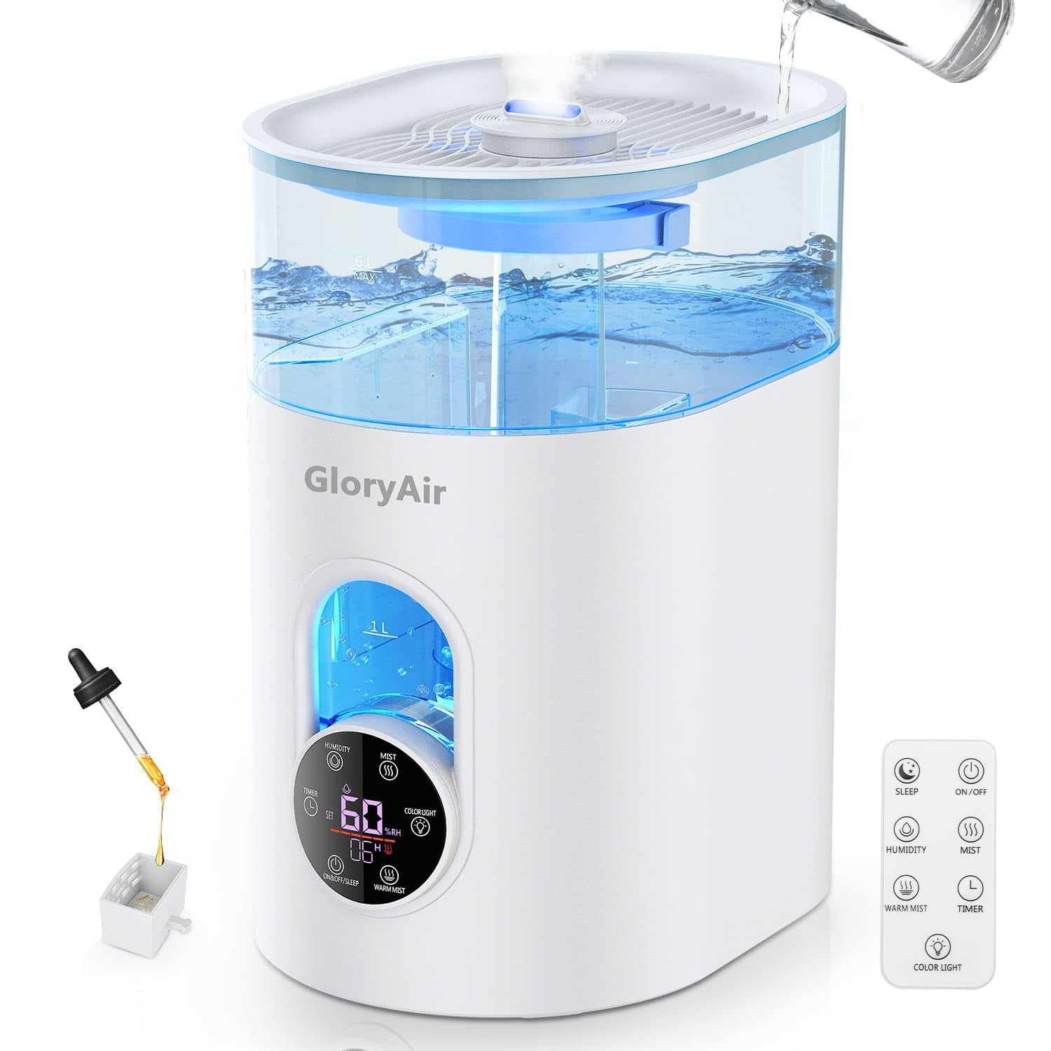 Humidificador Gloryair De 6 L Con Niebla Fría Y Caliente Y Control Remoto