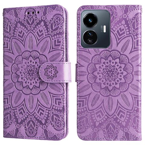 Funda Tipo Cartera Foxdock Para Vivo Y77 5G , Diseño Girasol En Relieve, Cuero Pu, Cierre Magnético, Soporte Y Tarjetero