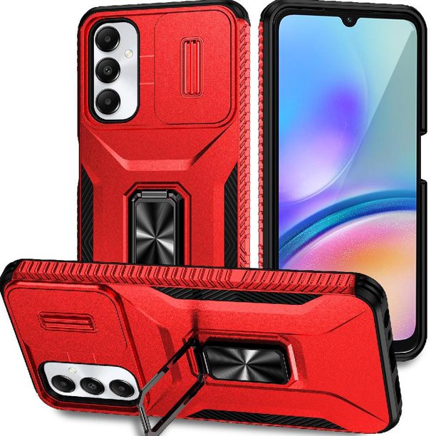 Funda Armada para Samsung Galaxy A05S con Tapa Deslizante y Soporte Magnético Giratorio Rojo