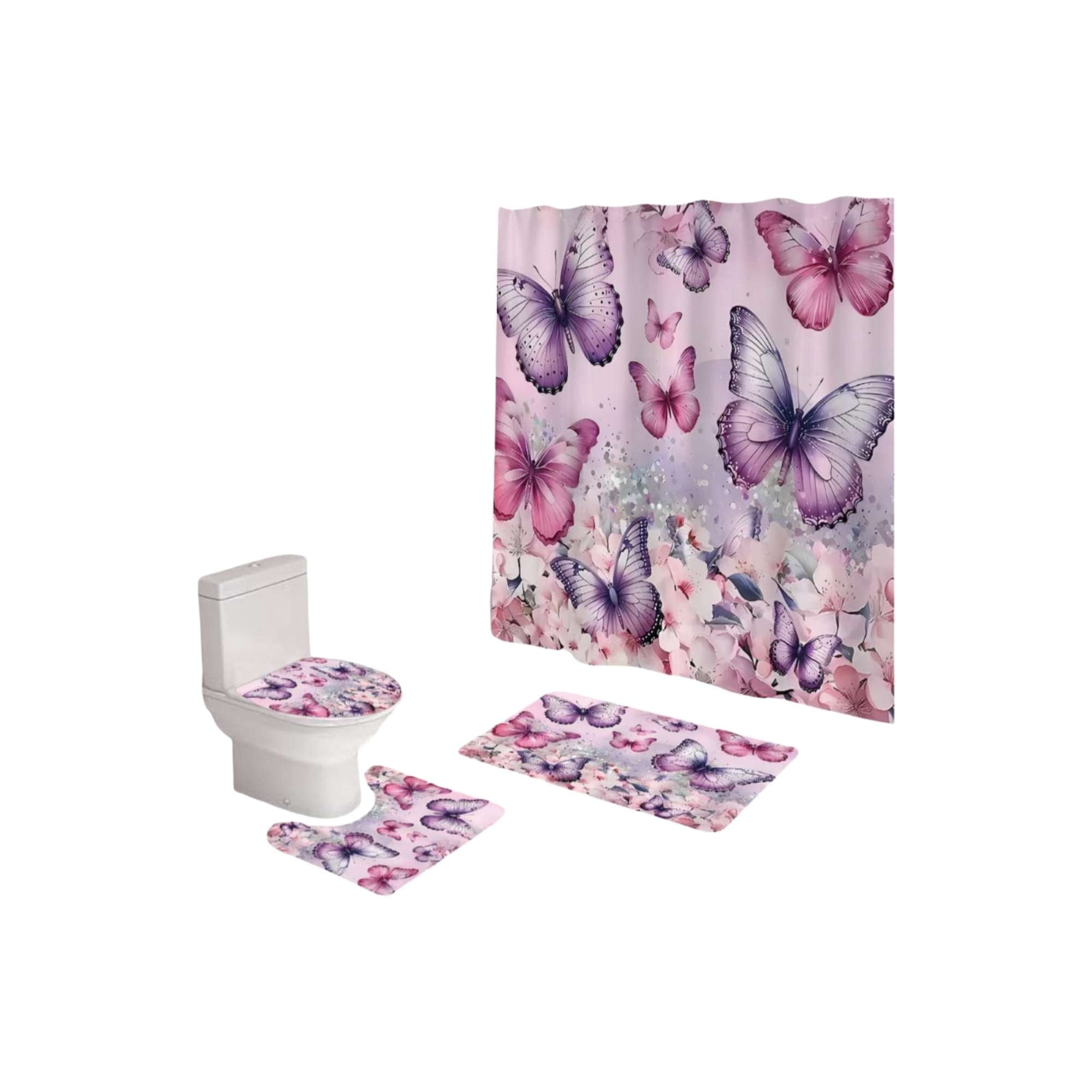 Mylhogar - Set De Baño 5 Piezas Cortina Mas Alfombras Mas Forro De Ducha