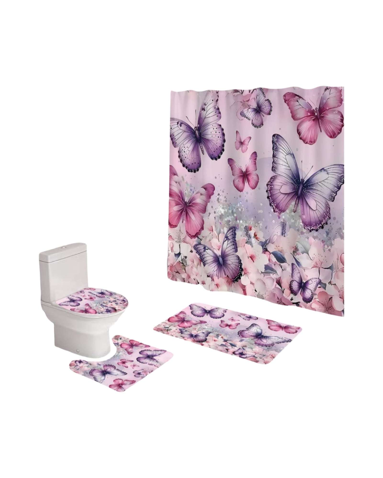 Mylhogar - Set De Baño 5 Piezas Cortina Mas Alfombras Mas Forro De Ducha