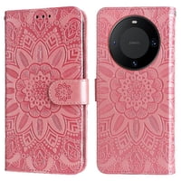 Funda Tipo Cartera Foxdock Para Huawei Mate 60 Pro , Diseño Girasol En Relieve, Cuero Pu, Cierre Magnético, Soporte Y Tarjetero