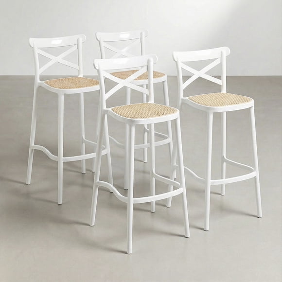 Pack 4 Taburete Piso Bar O Terraza Apilable 75cm Crossback Danubio Venhoouse Blanco