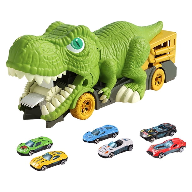 Camión transportador con minicoches Camión transportador portátil novedoso Vehículos de dinosaurio para suministros de fiesta Niños Jardín de infantes 6 coches pequeños