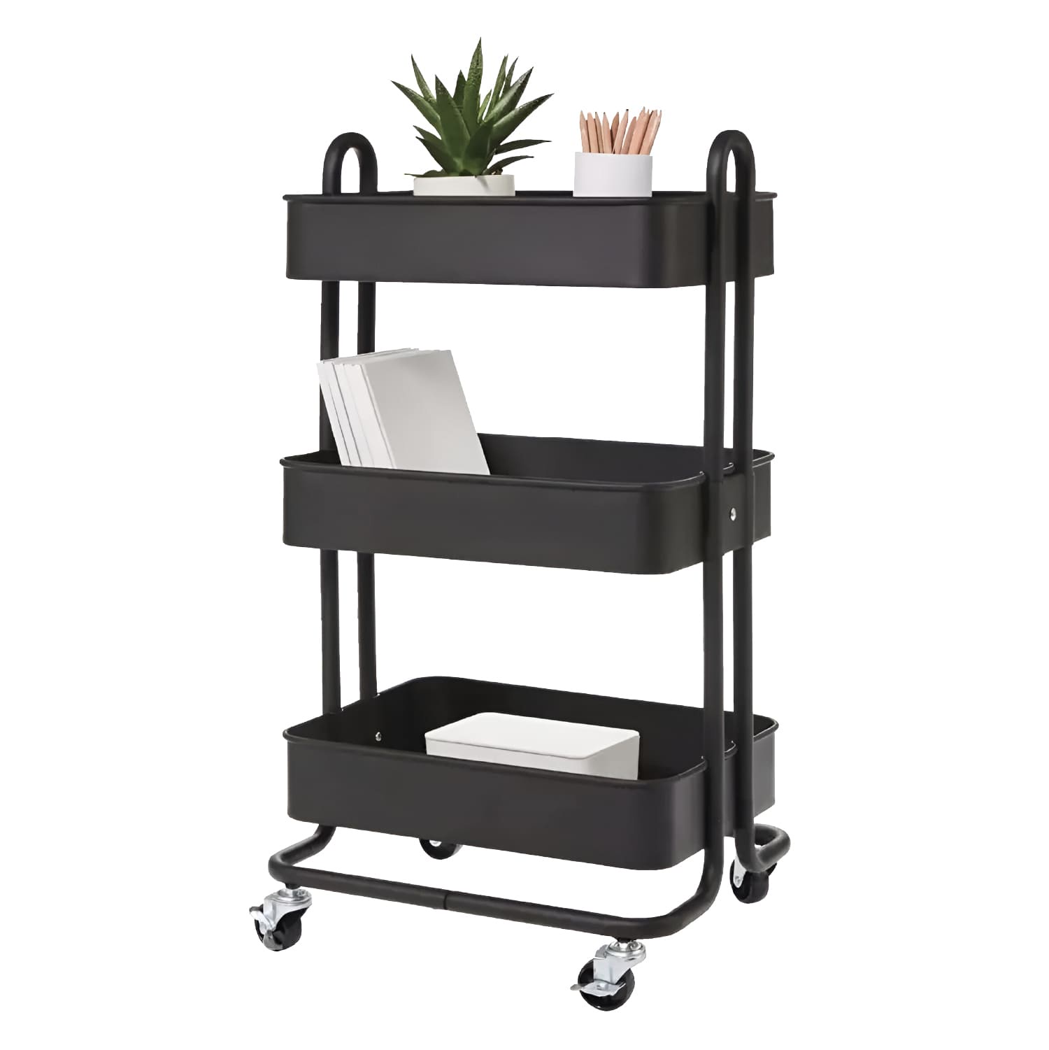 Rebajas - Carrito Organizador Multiuso 3 Niveles De Acero Ruedas Negro