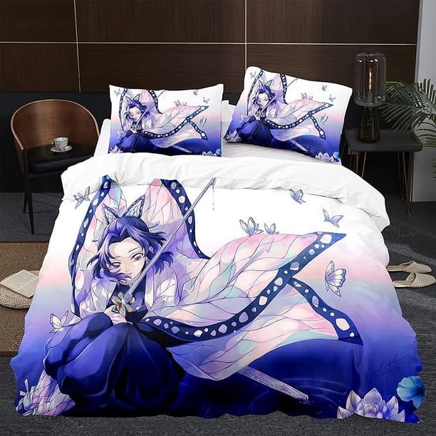 Demon _ Slayer 3 PCS Comfort Set with 2 Pillowcases,Demon_Slayer Bedding Set Sheet Set for Kids Adults,All Season Lightweight Bedding Set for Bedroom Bed Dorm Decor Bed Sheets