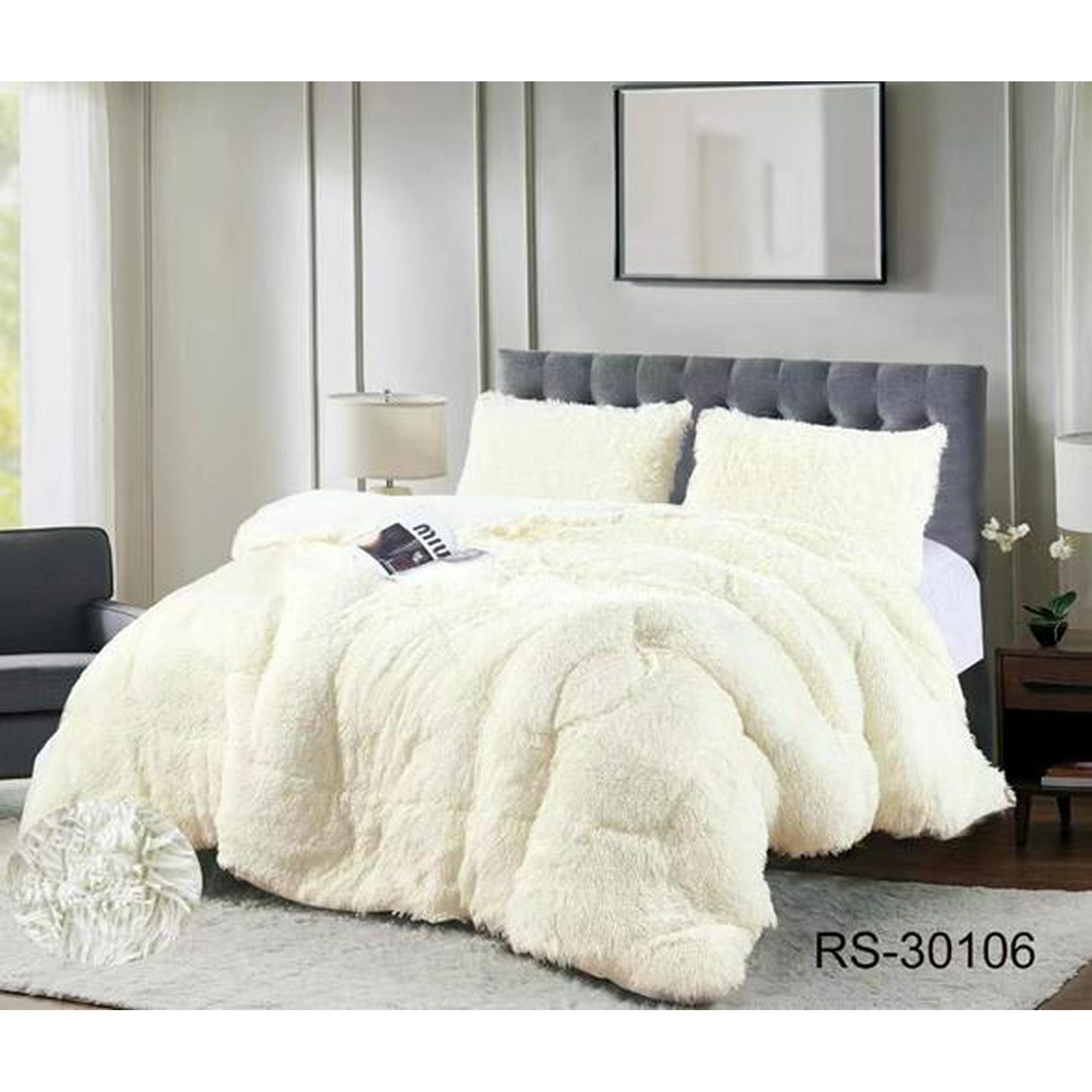 Aladdins Shop - Cobertor De Invierno Peludo Con Chiporro 1,5 Plaza Blanco Invierno