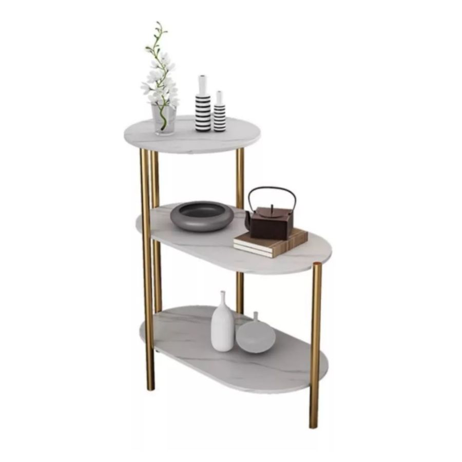 Click Ventas - Mesa Auxiliar De Lujo De 3 Niveles Mesa De Centro Decorativa Blanco