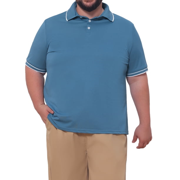 INSPIRE CHIC Regreso a Clases Polo para Hombre Grande y Alto con Ribete en Contraste Manga Corta Ajuste Regular Top Casual XL Azul