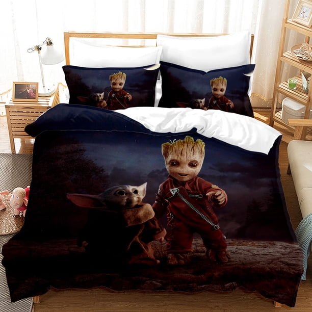 Baby Yoda Duvet Cover Comforter Cover&Pillowcases Bedding Set Fans Gift3-Piece Bedding Set