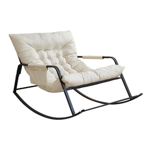 Magideal - Mecedora Doble, Sofá De Suelo Con Respaldo, Cojín De Asiento Extraíble, Moderno Con Reposapiés, Sillón Reclinable Relajante Para Habitación Gris Crema