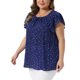 thumbnail image 4 of Agnes Orinda Blusas Florales de Talla Grande para Mujer con Frente Plisado, Cuello Redondo y Mangas de Tulipán, Blusa Elegante de Verano 2X Azul Oscuro, 4 of 6