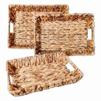 Wakeshome - Set 3 Cestas Bajas Bandejas Rectangulares De Almacenamiento Tejidas Cuerda De Yute Marrón
