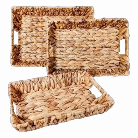 Wakeshome - Set 3 Cestas Bajas Bandejas Rectangulares De Almacenamiento Tejidas Cuerda De Yute Marrón