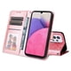 thumbnail image 5 of Funda tipo cartera FOXDOCK para Samsung Galaxy A33 5G , diseño girasol en relieve, cuero PU, cierre magnético, soporte y tarjetero, 5 of 5