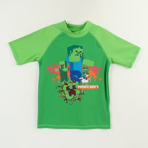 Polera Uv Manga Corta Niño Verde Creeper & Zombie Minecraft
