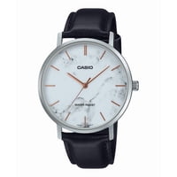 Reloj Casio Standard Analog Black Leather Strap Marble Inspired White Dial Quartz Mtp-Vt01Lm-7A Men'S Watch